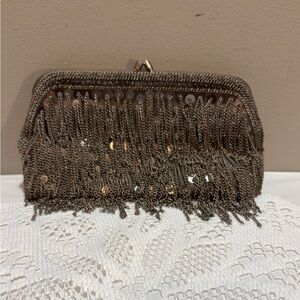 Cargo Gunmetal Silver Gray Chain Link Fringe & Sequin Evening Clutch. So sexy!